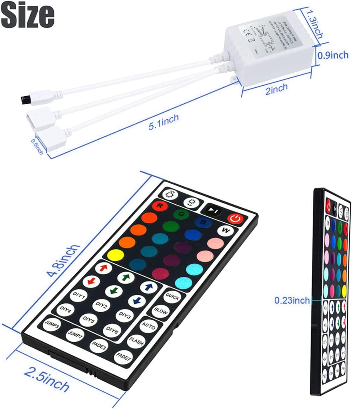 Dual Outputs 44 Keys IR Remote Controller 4 Pin 2 Ports RGB Control Box RGB LED Strip Light Controller with WirelessReceiver for RGB 5050 3528 LED Strip Lights Safe & Versatile for Creative Lighting Projects - Ideal for Home, Office.