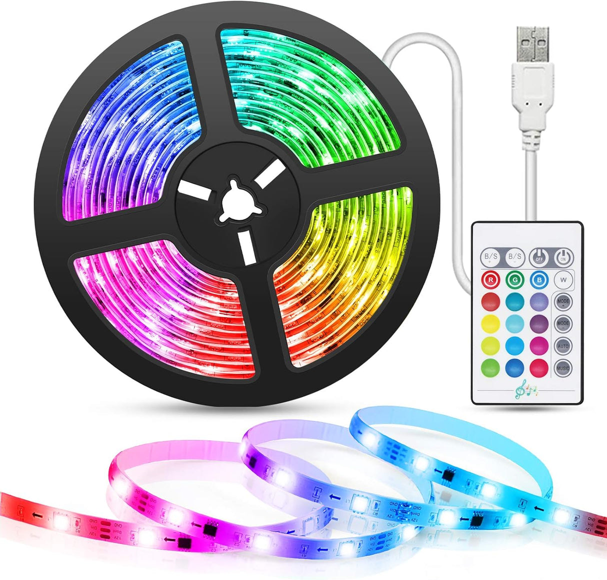 Strip Light RGB 5V - 16.4FT USB w/RF remote HTK