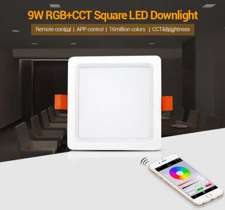 Milight Vibrant 9W RGB + CCT Downlight Square - Illuminate Your Space with Brilliant Colors and Adjustable White Light FUT064