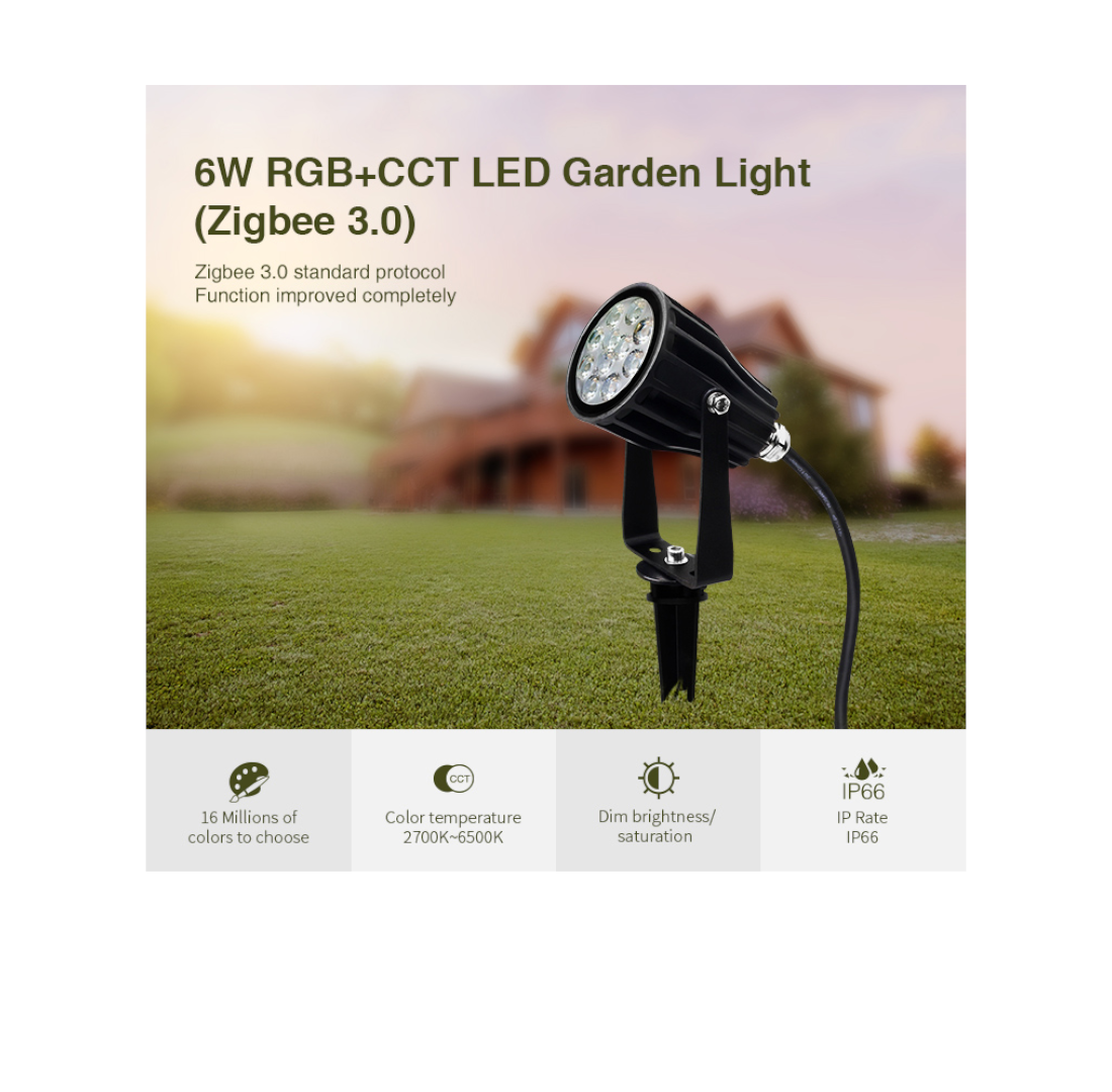 MiLight Zigbee Garden Light - 6W RGB+CCT FUTC04Z Landscape Lighting with Zigbee Light Link Gateway.