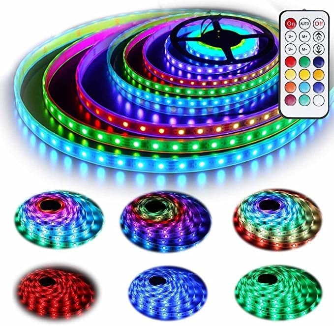 Enhance Your Space with RGB Color Changing LED Strip Pixel Series  RGB 4.8W 12V IP20 - 16FT Length, Cuttable, Linkable - Complete Kit with Remote Controller and Power Adapter!