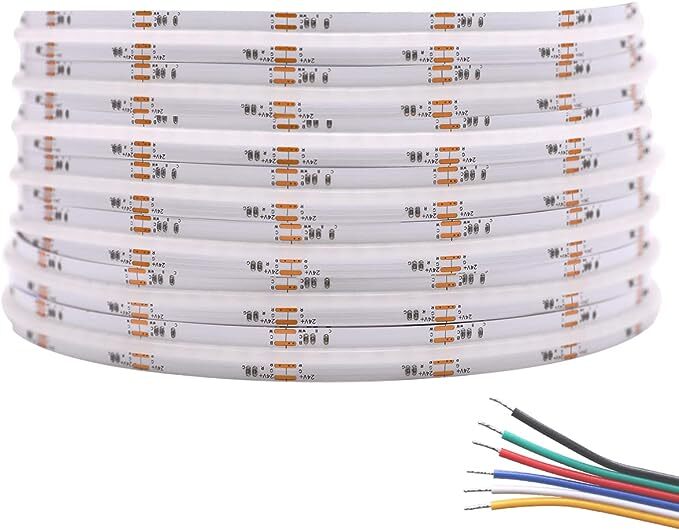 Paint Your World in Color: 24V  - 16.4FT 21W/m IP20 RGBCCT COB LED Strip - Illuminate with Limitless Colors and Ignite Your Creative Spirit!