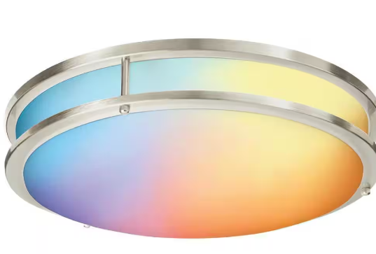 14'' Wifi Dual Brush Nickel Ring Panel Light Surface Mount Ceiling Fixture -  Adjustable 25W RGB+CCT EBK Brilliance!